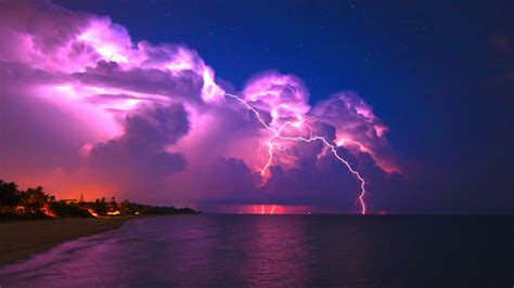 Lightning Pink Sky K Wallpaper HD Nature Wallpapers K Wallpapers Images Backgrounds Photos And
