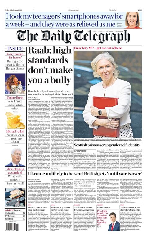 Daily Telegraph Front Page 10th Of February 2023 Tomorrow S Papers Today