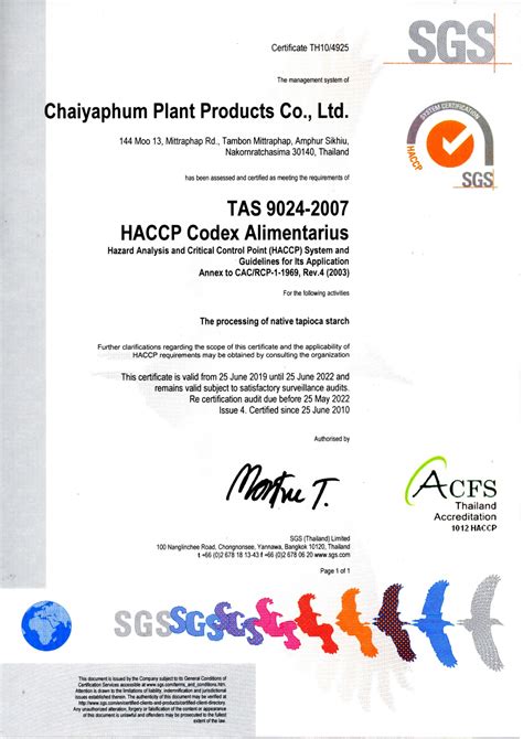 Hazard analysis and critical control point (haccp) system and guidelines for lts application. Chaiyaphum Plant Products