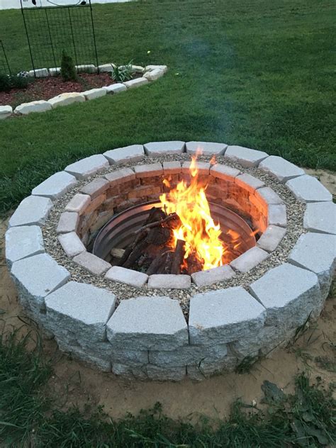 Fire Pit Made From Bricks Grout Gravel And Retaining Wall Blocks