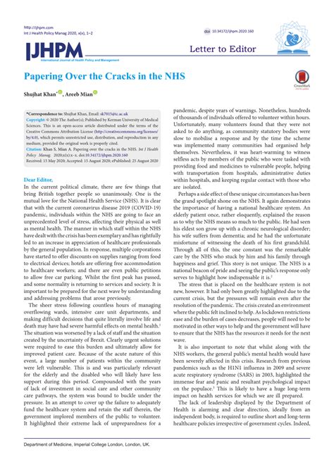 Pdf Papering Over The Cracks In The Nhs