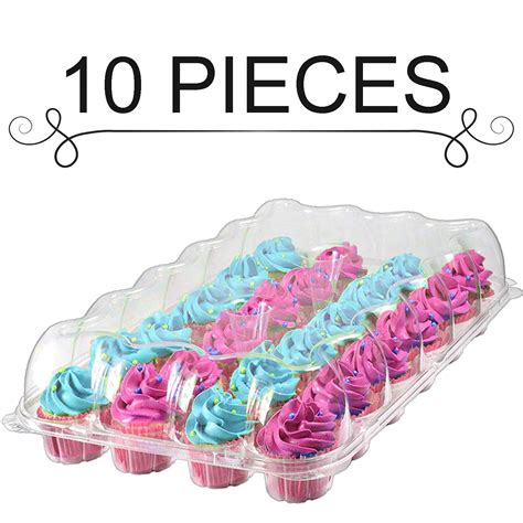 Cupcake Containers 24 Compartment 10 Pack High Dome Clear Plastic