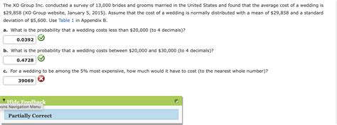 Solved The Xo Group Inc Conducted A Survey Of 13000 Brides