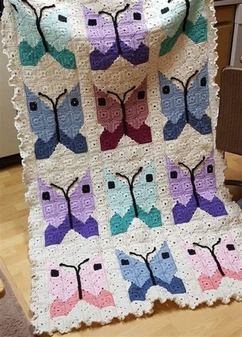 Crochet Granny Square Butterflies Blanket No Pattern Given Crochet