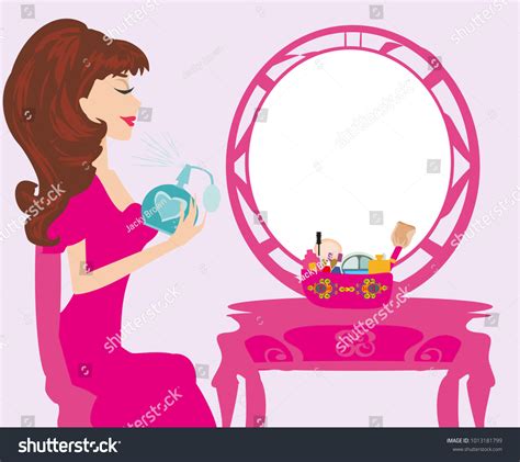 Young Woman Spraying Perfume On Herself Stock Vector Royalty Free