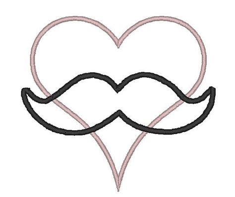 Instant Download Mustache Heart Applique By Chickpeaembroidery 325 Embroidery Designs