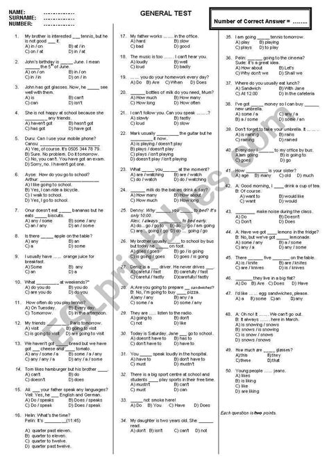 Grammar Test Multiple Choice Esl Worksheet By Agkk English