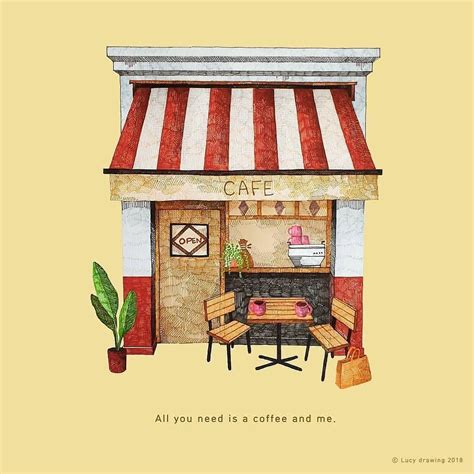 ☕ All You Need Is A Coffee And Me Cafe Illustration Cafeinterior