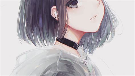 Download 2560x1440 Anime Girl Profile View Choker Short Hair Coat