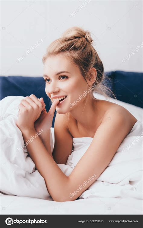 Beautiful Dreamy Woman Lying Sheets Bed Morning Stock Photo By
