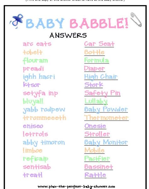These printable baby shower games will entertain your guests for hours on end. Baby babble w/ answer | Baby shower wording, Baby shower ...