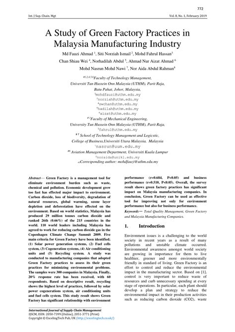 Directly accessible data for 170 industries from 50 countries and over 1 mio. (PDF) A study of green factory practices in Malaysia ...