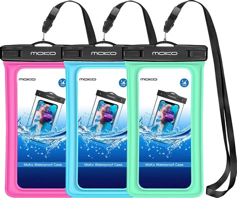 Moko Floating Waterproof Cell Phone Bag 3 Pack Floatable Phone Pouch Case Dry Bag With Lanyard
