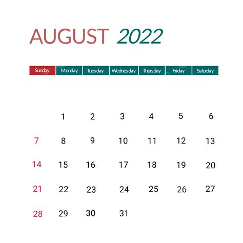 August 2022 Calendar Editable Text And Colour August 2022 Calendar