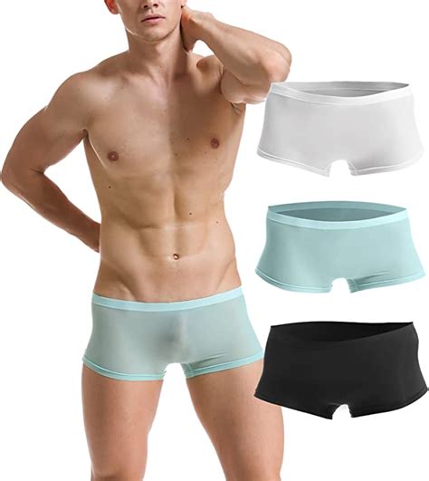 Sozixi Men Seamless Sheer Low Rise Underwear Ice Silk Boxer Briefs At Amazon Mens Clothing Store