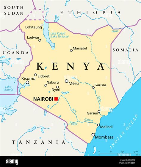 Kenya Political Map With Capital Nairobi National Borders Most