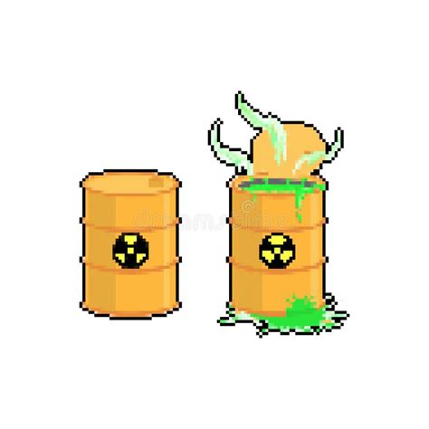 Chemical Waste Barrel Pixel Art 8 Bit Toxic Refuse Keg Stock Vector