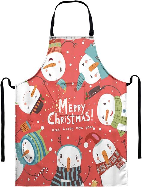 bigcarjob funny christmas baking apron for women men lovely snowman print kitchen cooking aprons