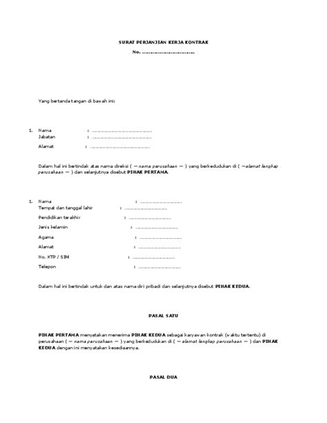 Detail Surat Perjanjian Kerja Doc Koleksi Nomer 35