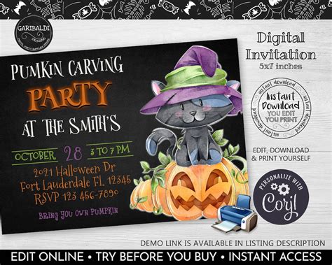Editable Pumpkin Carving Invitation Printable Halloween Party Etsy