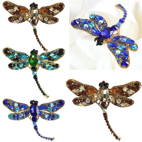 Popular Exquisite Crystal Vintage Dragonfly Brooches Women Large Insect