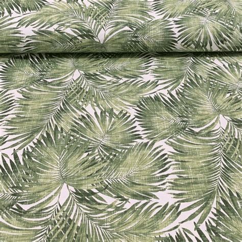 Green Tropical Palm Leaf Fabric Water Repellent Cotton Canvas Etsy Canada