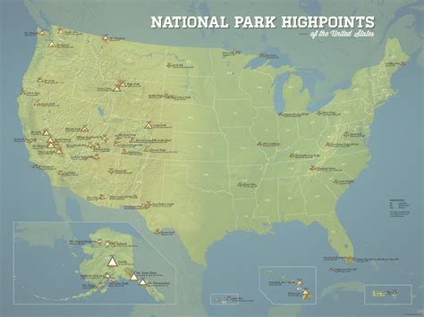 Us National Park High Points Map 18x24 Poster Best Maps Ever