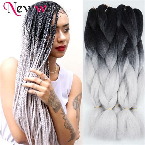 How to braid hair with extensions step by step. Aliexpress.com : Buy ombre kanekalon braiding hair two tone black grey braiding hair extension ...