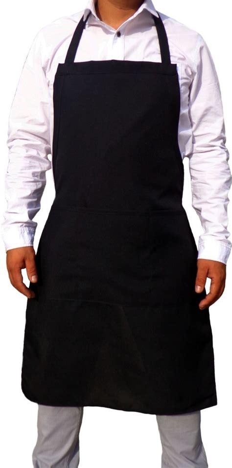 Mandil O Delantal Largo Con Bolsas Color Negro, Poliester | Mercado Libre