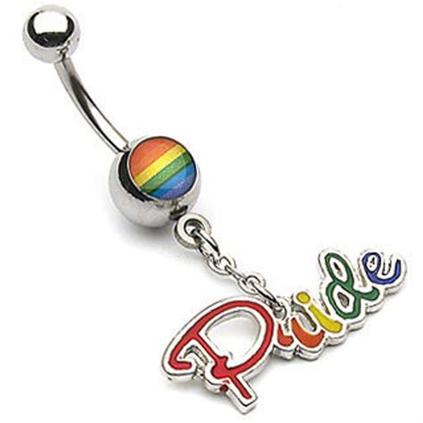 Rainbow Pride Script Belly Ring W Clear Cz Gay And Lesbian Pride Navel Belly Ring Body