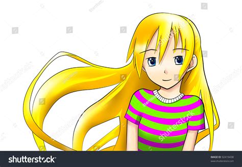Illustration Smiling Teen Anime Girl Blonde ภาพประกอบสต็อก 92419438