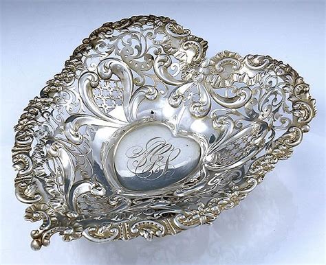 Gorham Pierced Sterling Heart Dish Antique Silver Heart Shaped Bowls