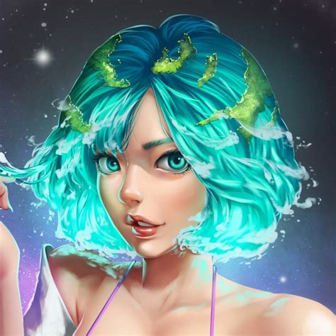 Desktop Wallpaper Blue Short Hair Anime Girl Digital