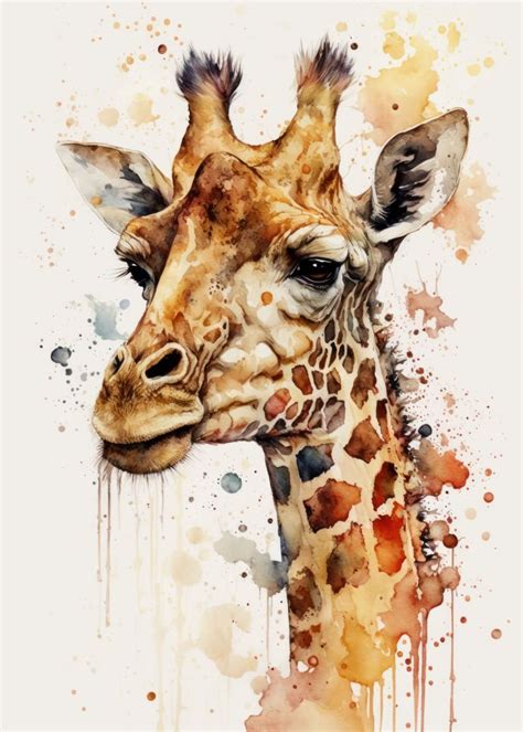 Giraffe Watercolor Poster By Usama Design Displate