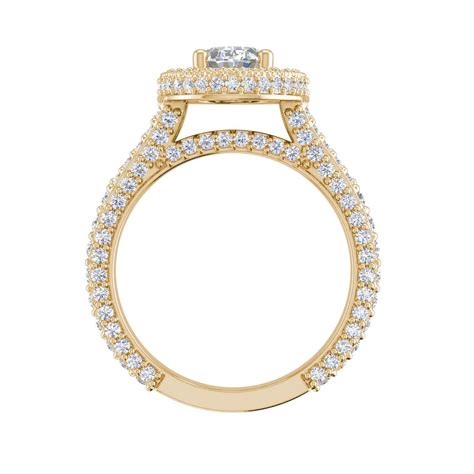 Pave Halo 335 Carat Si1d Oval Cut Diamond Engagement Ring Yellow Gold