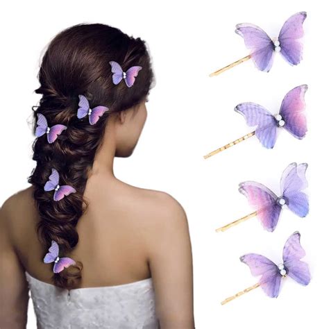 Bartosi Hair Clips Butterfly Hair Barrettes Purple Fabric