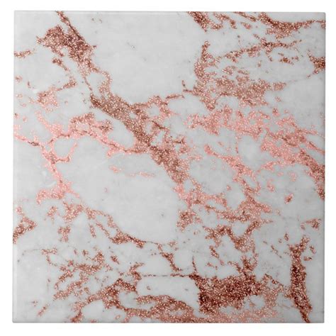 Modern Faux Rose Gold Glitter Marble Texture Image Tile Zazzle Rose