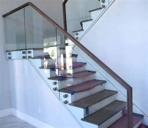 Modern Glass Railing With Stainless Steel Standoffs And Wood Top Glass