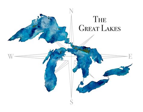 The Great Lakes Great Lakes Print Great Lakes Map Great Etsy In 2021