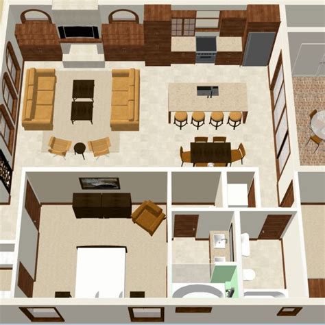 An Overhead View Of A Living Room Dining Room And Kitchen Area In A House