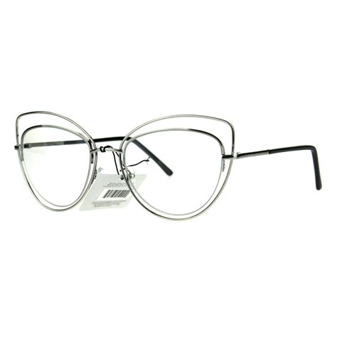 womens double metal wire rim cat eye goth eye glasses silver