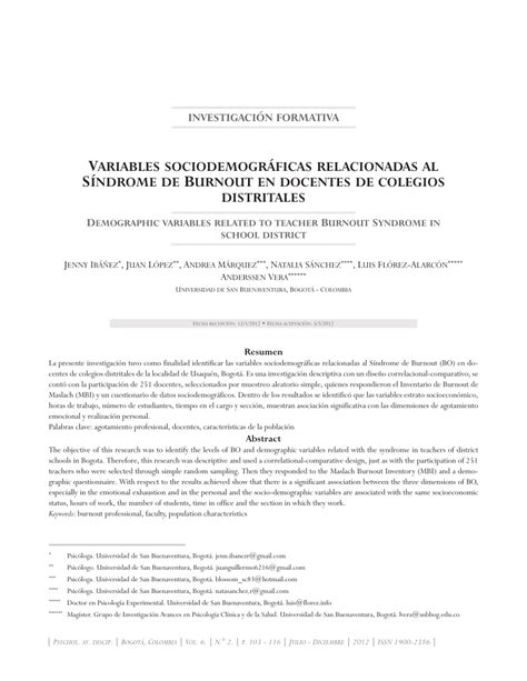 PDF Variables sociodemográficas relacionadas al síndrome de Burnout