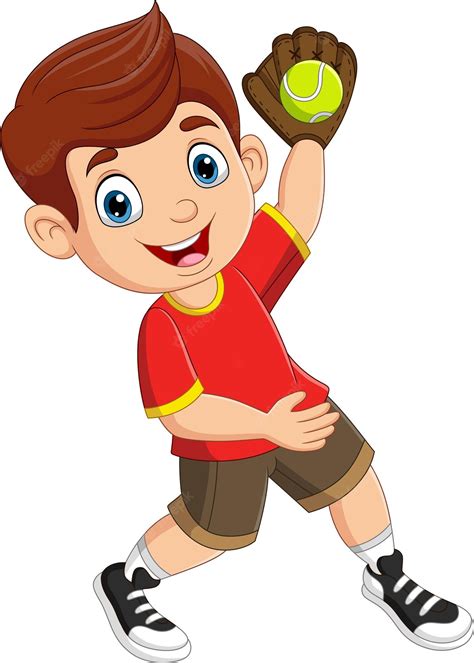 Premium Vector Cartoon Little Boy Playing A Baseball