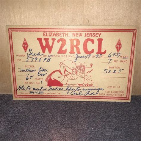 Vintage Ham Radio Qsl Card 1947 Elizabeth Nj 1440 Picclick