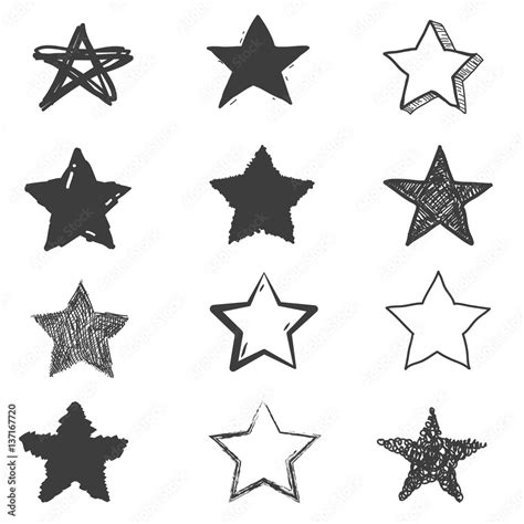 Set Of Cute Hand Drawn Star Doodle Style Sketching Vector