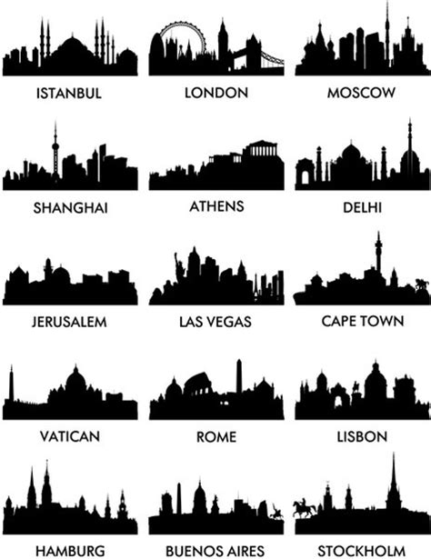World Famous Cities Silhouettes Vector Set Vectors Graphic Art Designs