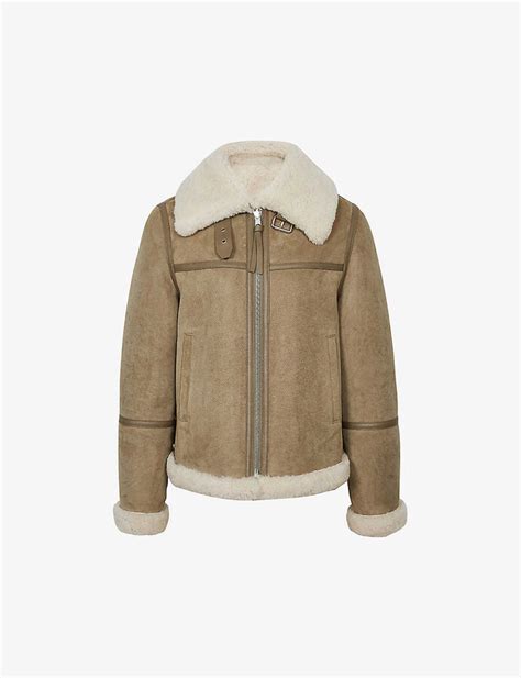 Reiss Macey Aviator Style Shearling Leather Jacket Shopstyle