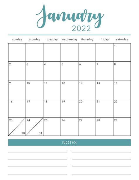 Printable Calendar Pages 2022 Free