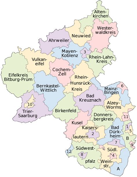 Región histórica de alemania, extendida a lo largo del rin, limítrofe con francia. Mapas politico de Renania-Palatinado