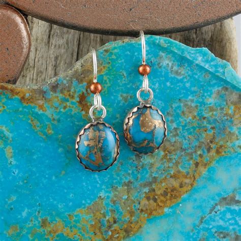 Mohave Blue Turquoise Earrings Silver Copper Earrings Mohave Blue